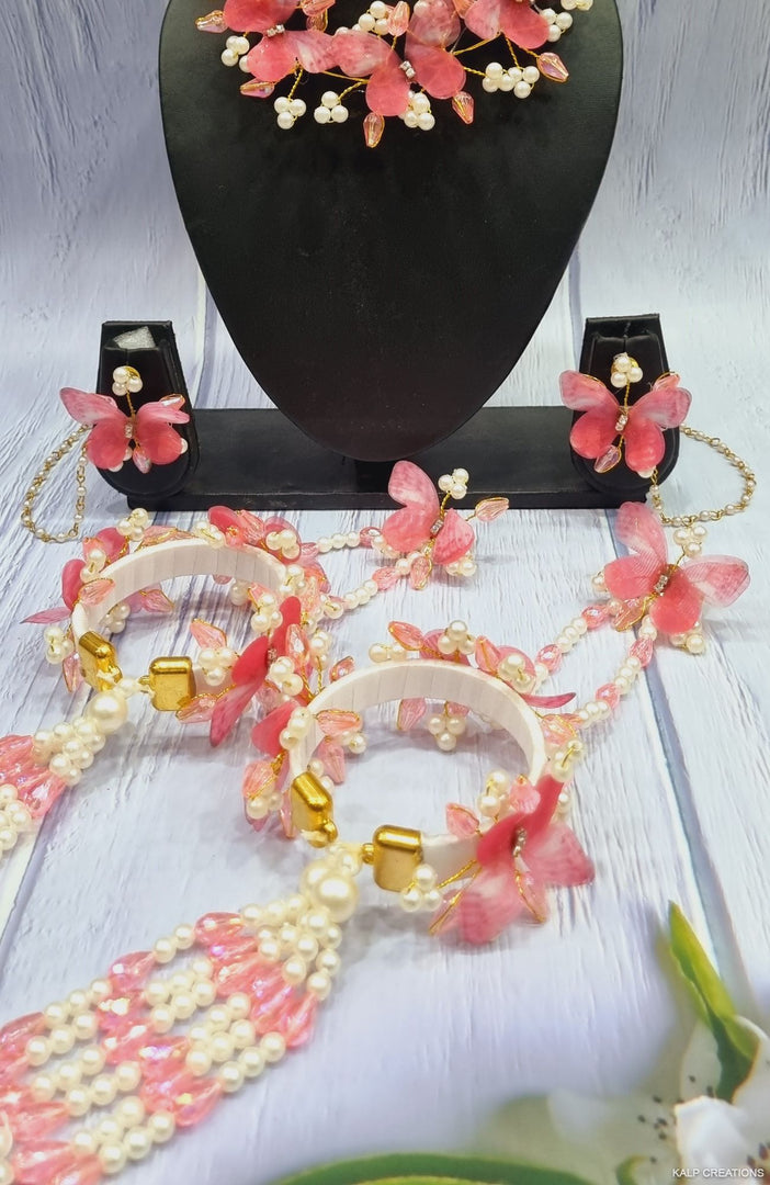 ROSE PINK BUTTERFLY JEWELLERY Set for Haldi-Mehndi  SKU419