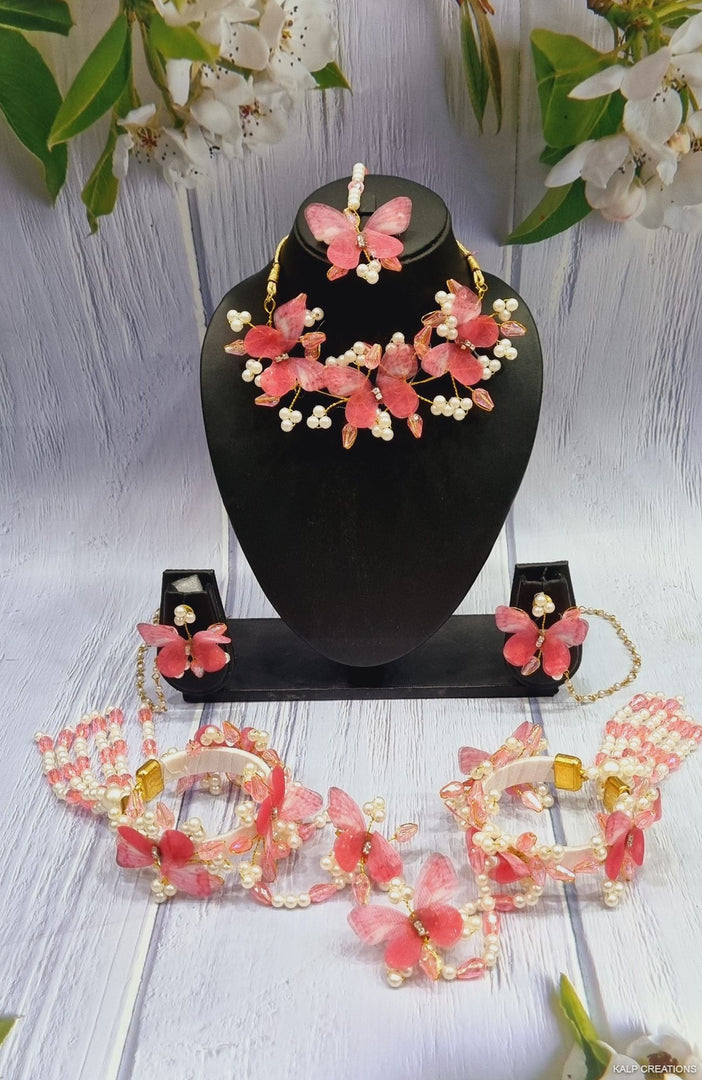 ROSE PINK BUTTERFLY JEWELLERY Set for Haldi-Mehndi  SKU419