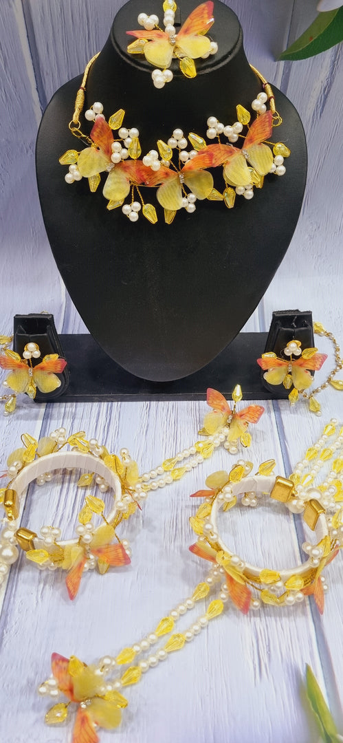 SUNDOWN YELLOW BUTTERFLY JEWELLERY Set for Haldi-Mehndi SKU421