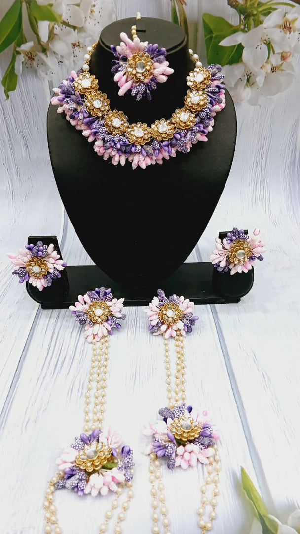 LAVENDER PINK KUNDAN DESIGNER HANDMADE Set for Womens & Girls For Haldi-Mehndi SKU447