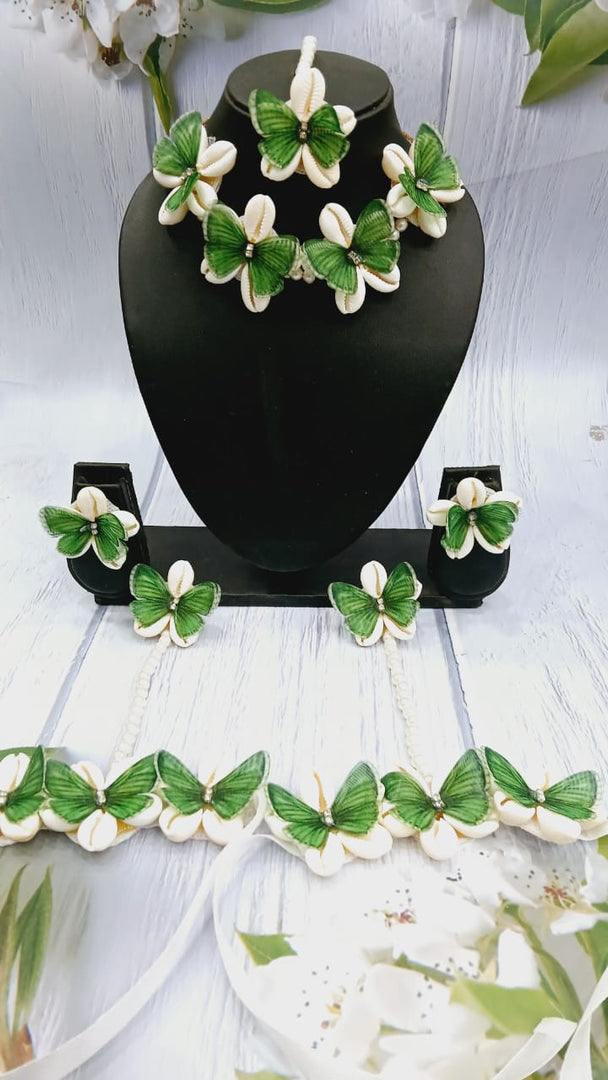 GREEN BUTTERFLY SHELL DESIGNER HANDMADE Set for Womens & Girls For Haldi-Mehndi SKU450
