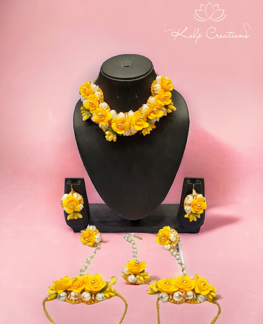 YELLOW Floral Jewellery Necklace Set for Girls and Women