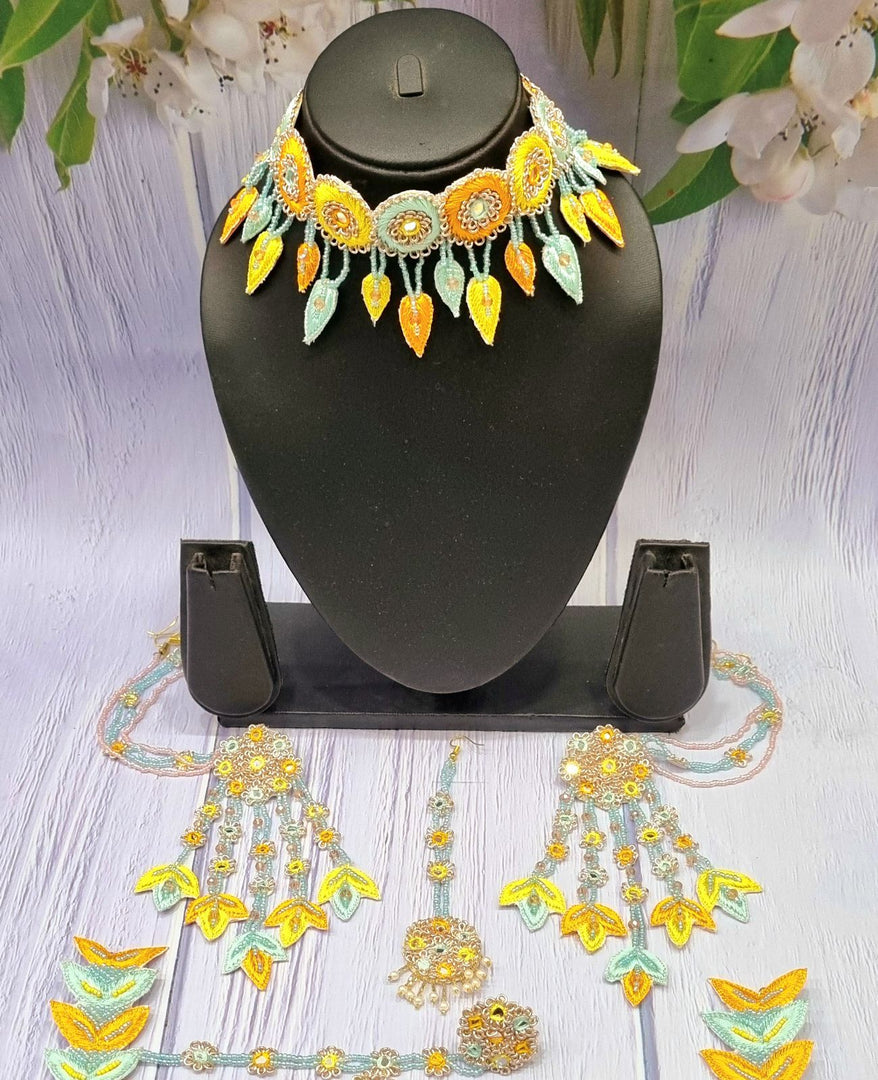 LIGHT MINT & YELLOW MIX COMBI Handmade Floral Necklace Jewellery Set