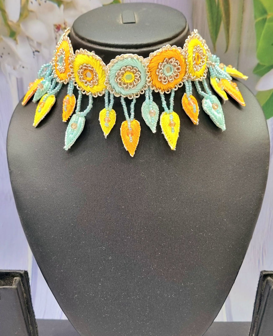 LIGHT MINT & YELLOW MIX COMBI Handmade Floral Necklace Jewellery Set