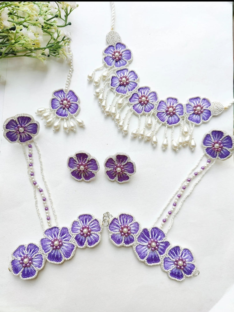 Lavender Color Handmade Beaded Necklace Jewellery Set