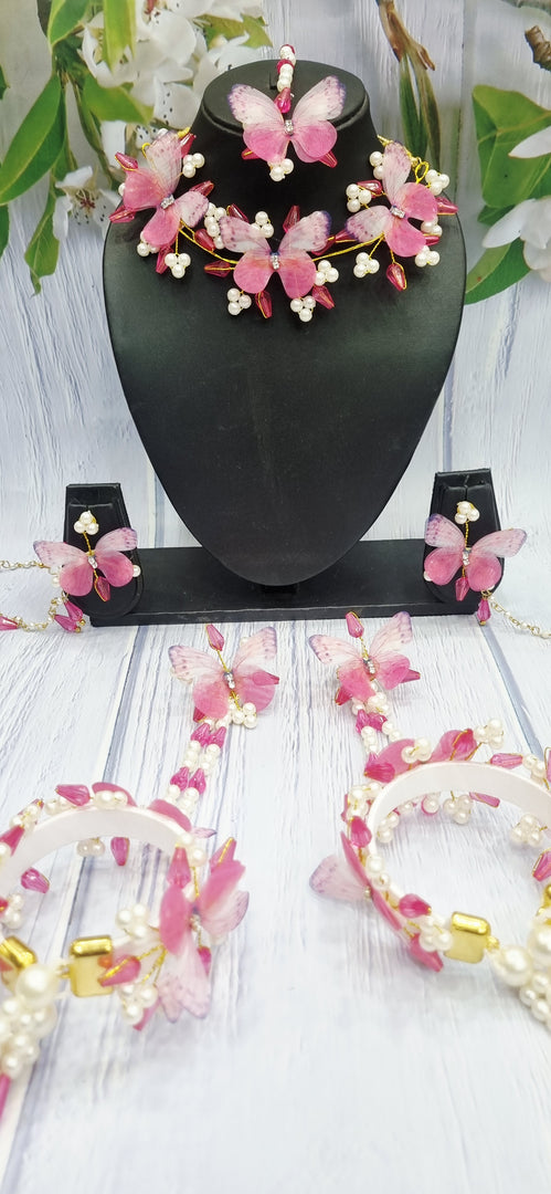 ROSE PINK BUTTERFLY JEWELLERY Set for Haldi-Mehndi  SKU419