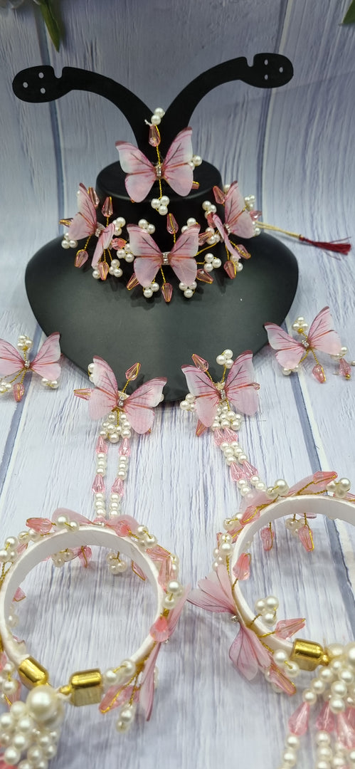 LIGHT BABY PINK BUTTERFLY CRYSTAL HANDMADE Jewellery Sets for Womens SKU474